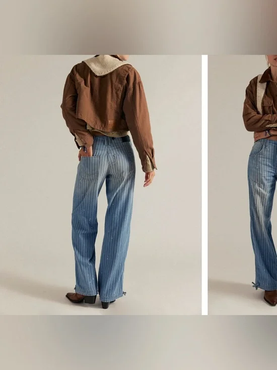 NWOT We the Free People Don't Wait Up Pinstripe Boyfriend Jeans After Hours - 25 - Picture 7 of 17